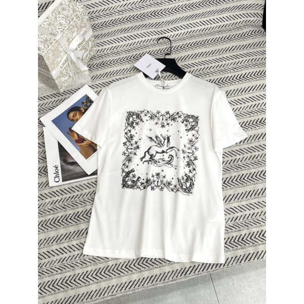 오각성 작은 말 인쇄 패턴 티셔츠