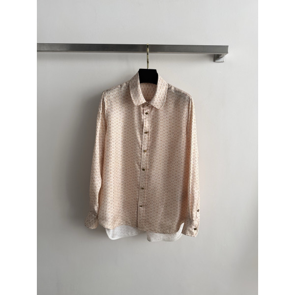 기하학 프린트 실크 롱슬리브 셔츠