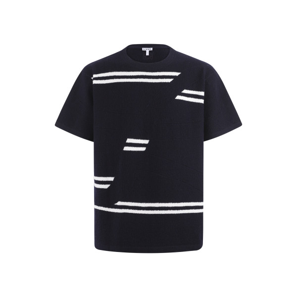 가벼운 텍스처 울 라운드넥 자수 티셔츠