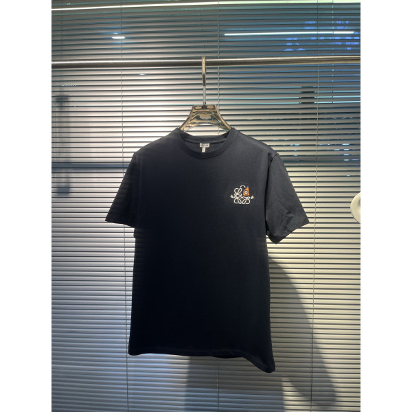 작은 원숭이/작은 새 자수 라운드넥 반팔