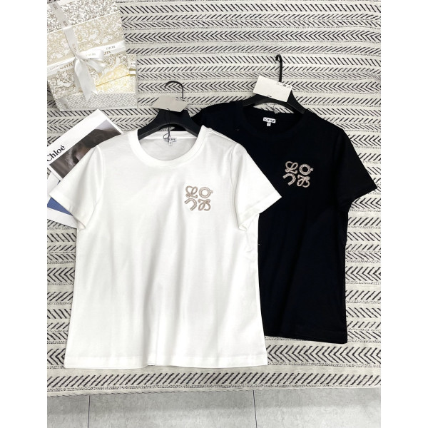 스탠드 자수 심플 알파벳 패턴 베이직 티셔츠