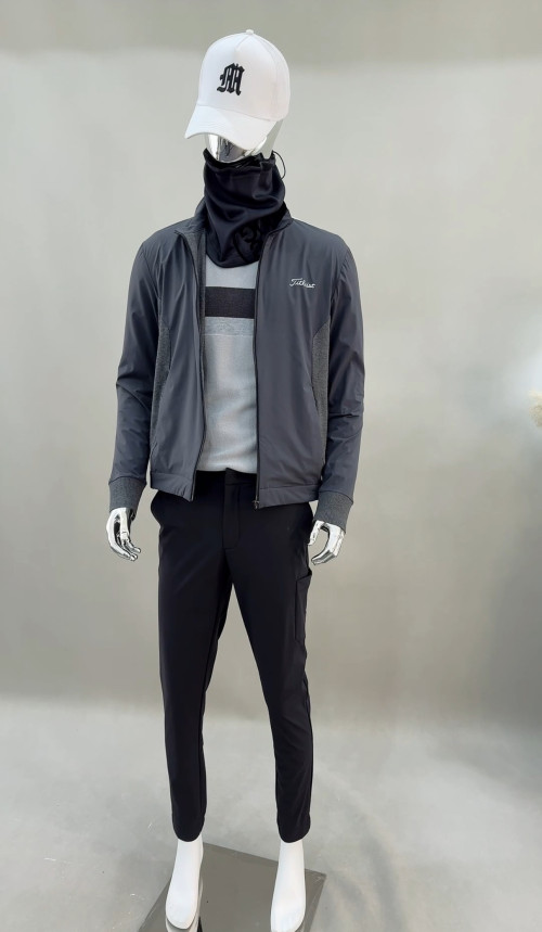 타이틀리스트 그레이 슬림핏 남성 니트 믹스 경량 자켓