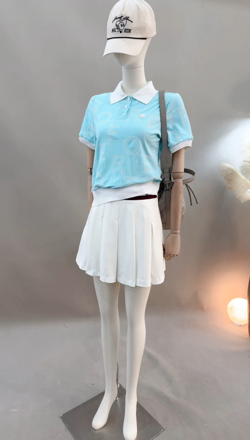 지포어 여성 로고 패턴 라운드 니트 티셔츠