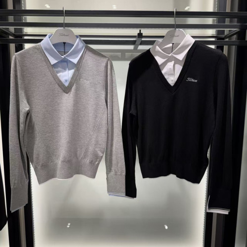 타이틀리스트 여성 배색 카라 니트 긴팔