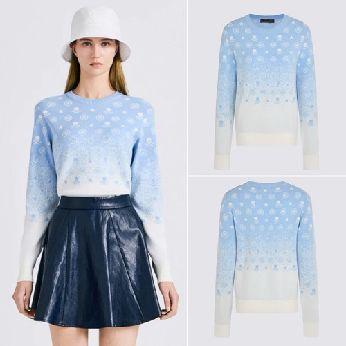 지포어 여성 자카드 니트 라운드 긴팔