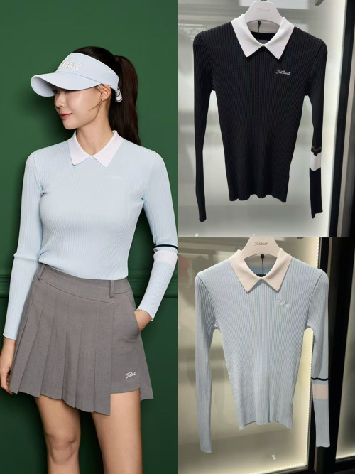 타이틀리스트 25FW 여성 카라 배색 니트 긴팔 상의