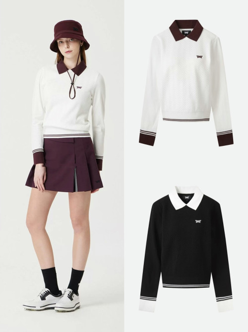 PXG 여성 25FW 카라 배색 니트 풀오버