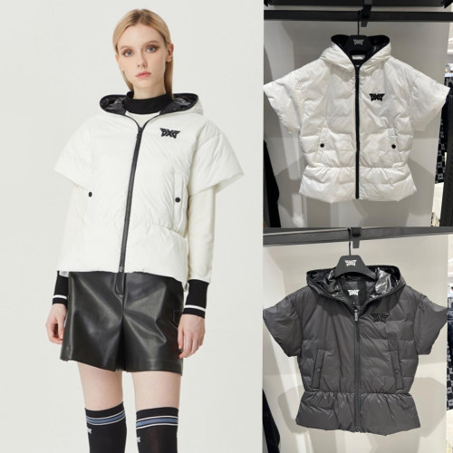 PXG 여성 집업 후드 반팔 다운 재킷