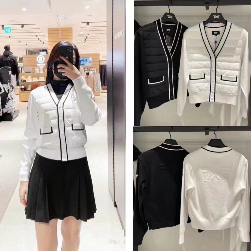 PXG 겨울 여성 다운 니트 믹스 자켓