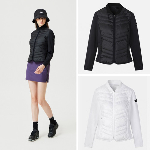 PXG 겨울 여성 골프 다운 니트 믹스 집업 재킷