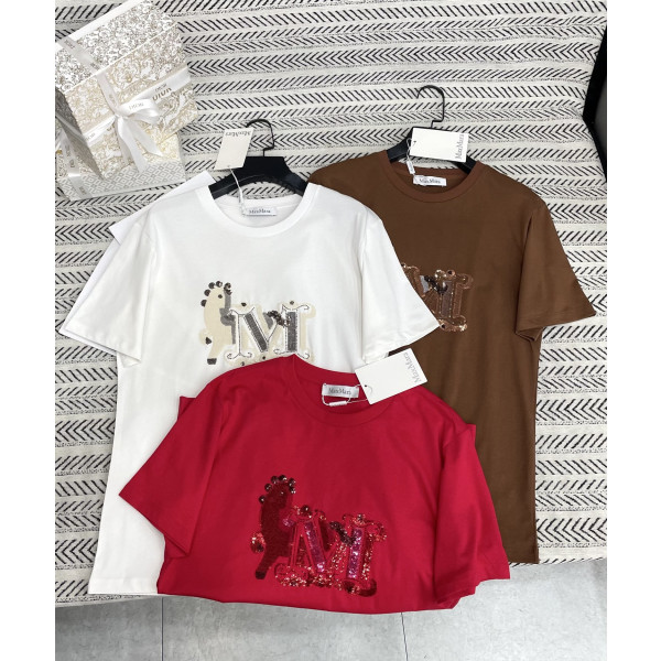 비즈 M 작은 말 패턴 티셔츠