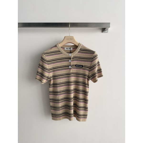 스트라이프 반팔 니트 상의