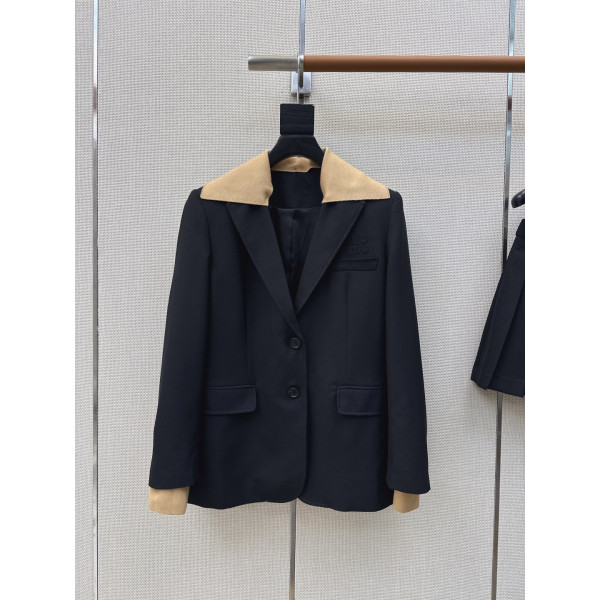 니트 칼라 수트 재킷 + 플리츠 하프 스커트 세트