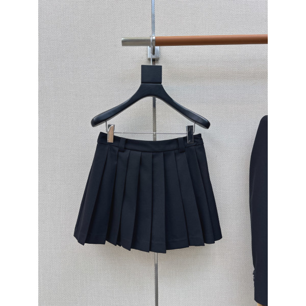 니트 칼라 수트 재킷 + 플리츠 하프 스커트 세트