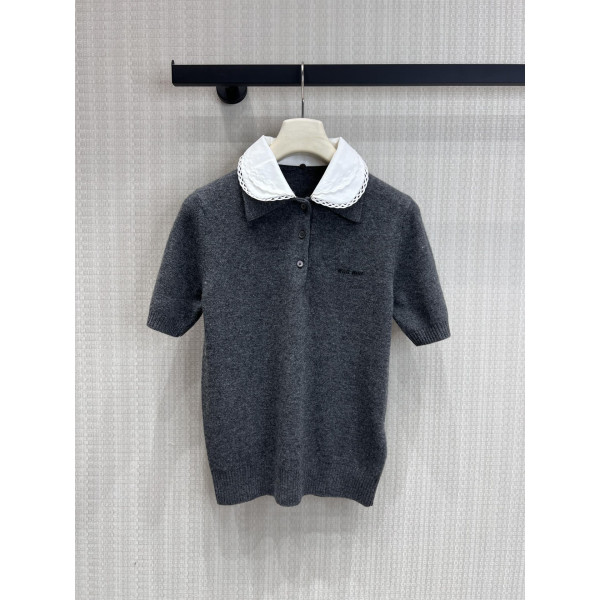 컬러 블로킹 양모 탈부착 칼라 반팔 폴로 셔츠