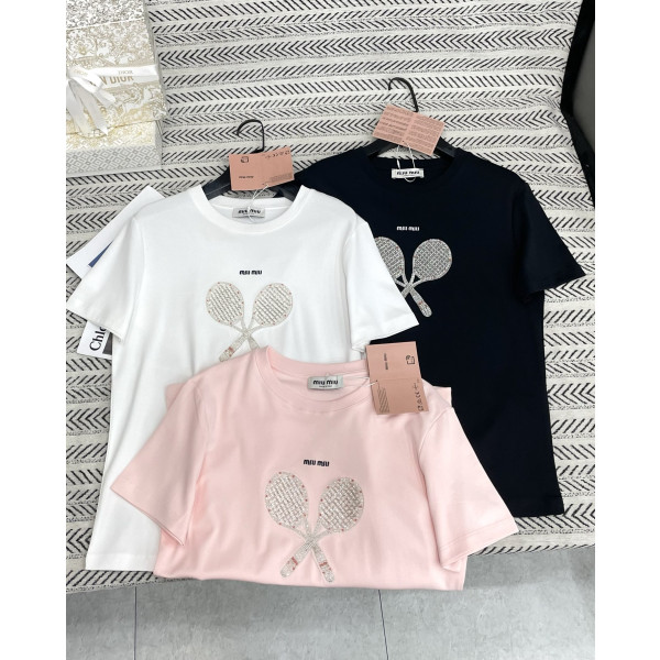 나사구슬 테니스 라켓 알파벳 자수 T셔츠