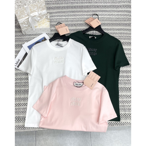 비즈 장식 알파벳 패턴 티셔츠