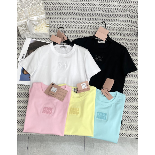 투브러시 자수 비즈 알파벳 심플 티셔츠