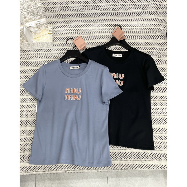 간단 패치 자수 스터드 비즈 알파벳 패턴 티셔츠