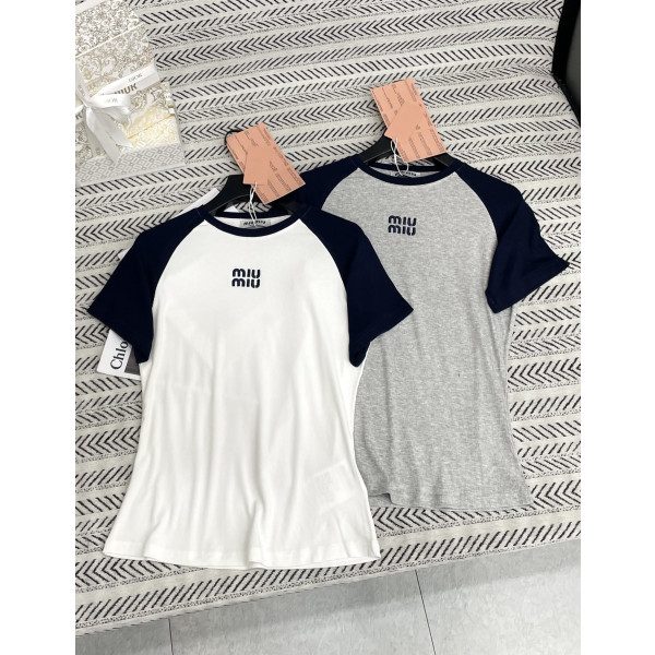 인서트 숄더 자수 알파벳 심플 티셔츠