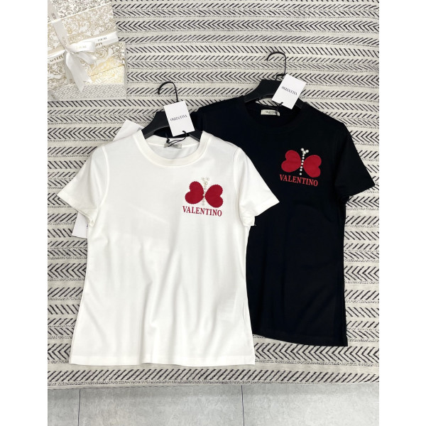 패치 자수 하트 진주 나비 알파벳 패턴 티셔츠