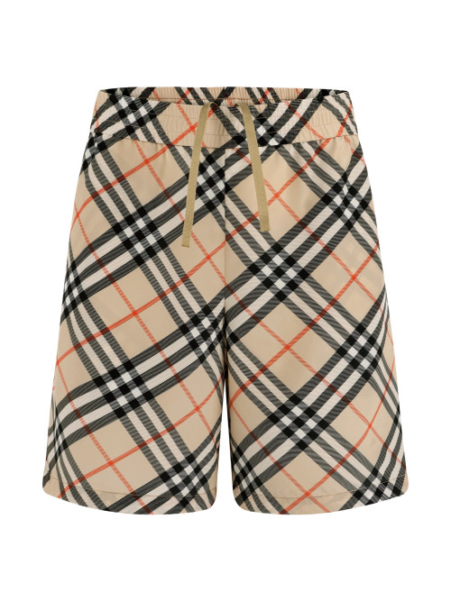 엘라스틱 웨이스트 체크 실크 레저 쇼츠