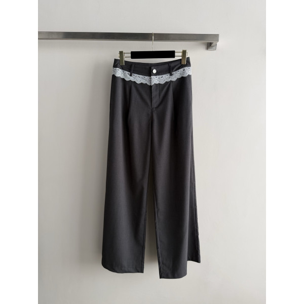 레이스 에지 스트레이트 루즈 팬츠