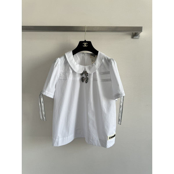 인형 칼라 숏 슬리브 셔츠