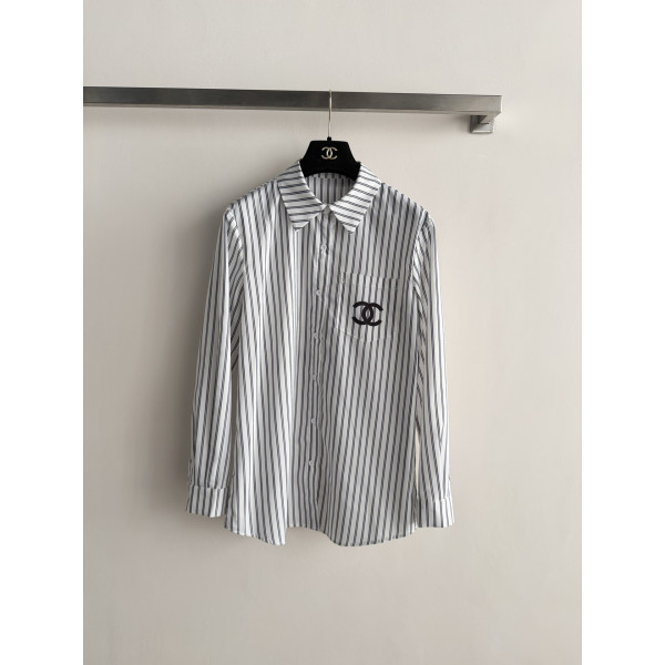 스트라이프 자수 셔츠