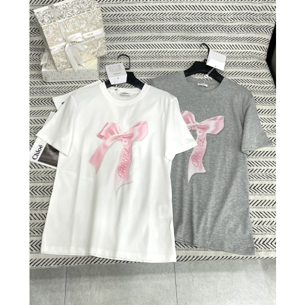 나비 리본 스터드 알파벳 패턴 티셔츠