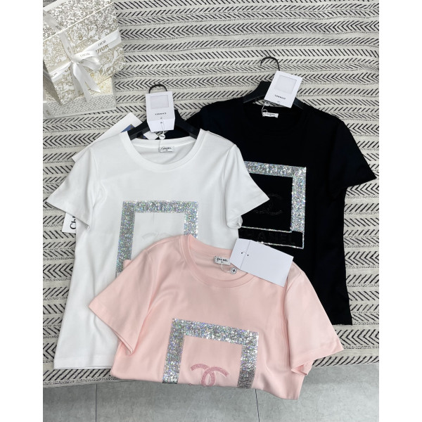 비즈 스팽글 로고 알파벳 패턴 티셔츠