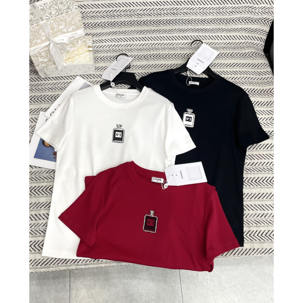 입체 향수병 5호 스터드 비즈 알파벳 티셔츠