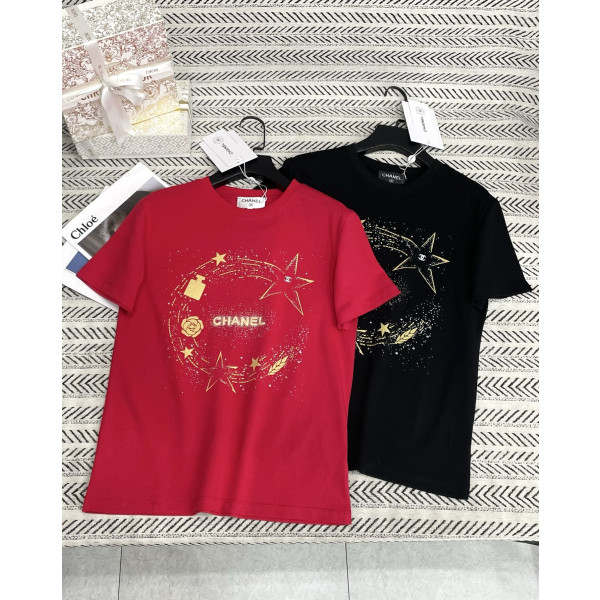 오각별 향수병 입체 발포 알파벳 패턴 티셔츠