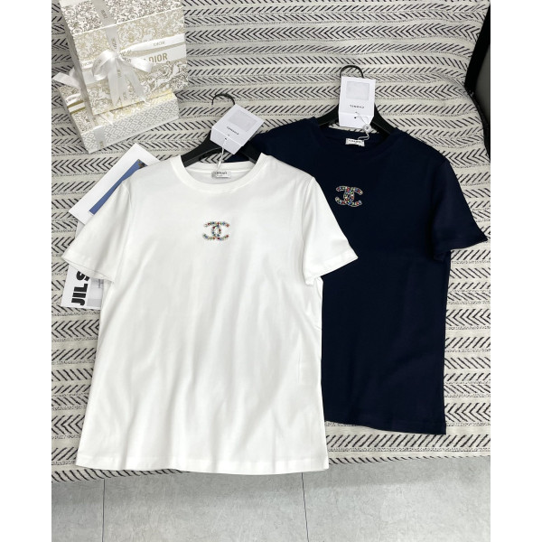 비즈 자수 로고 패턴 티셔츠