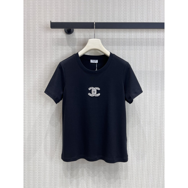 더블C 비즈 라운드넥 반팔 티셔츠