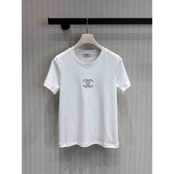 더블C 비즈 라운드넥 반팔 티셔츠