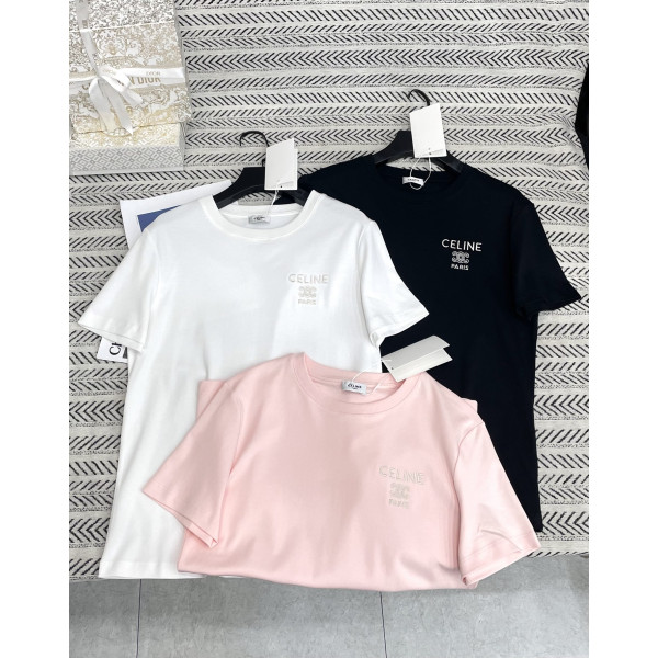 금선 자수 소문자 패턴 티셔츠