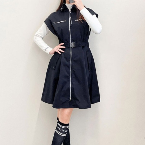 지포어 여성 경량 우븐 스트레치 윈드브레이커 후드 벨트 원피스