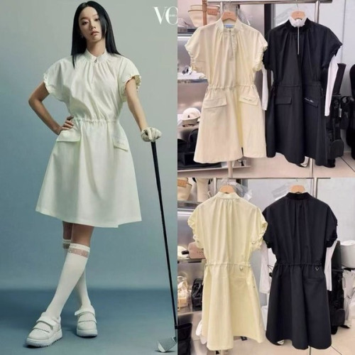 랑방블랑 여성 드로우스트링 모크넥 원피스