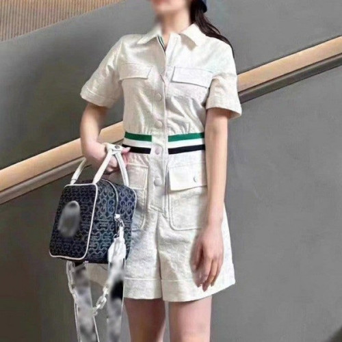 지포어 자가드 숏 슬리브 G패턴 점프수트