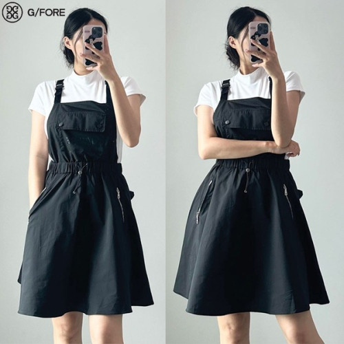 지포어 우븐 멜빵 여성 원피스