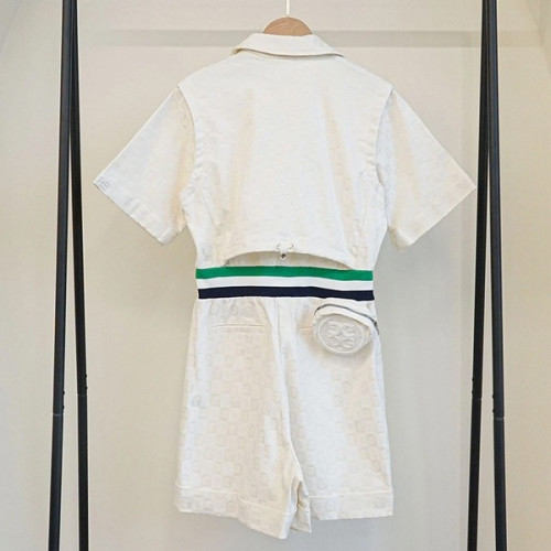 지포어 여성 자가드 숏 슬리브 점프수트