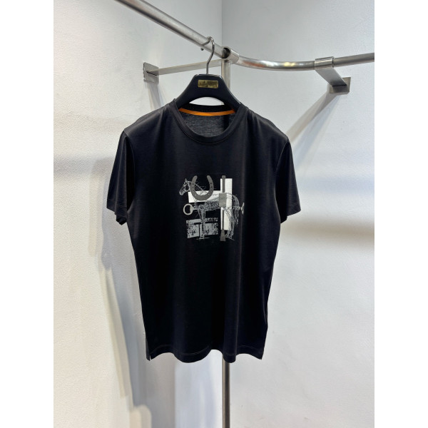 패턴 인화 라운드넥 반팔