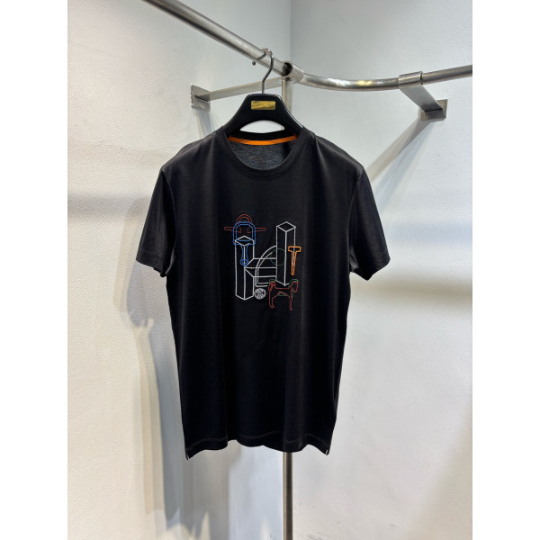 패턴 인화 라운드넥 반팔