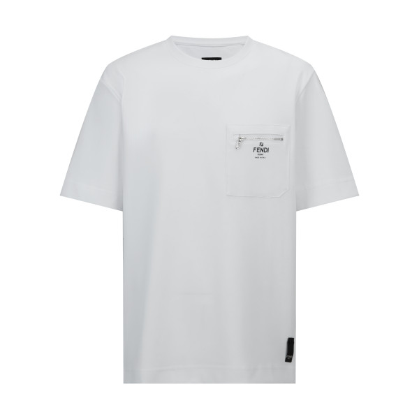 지퍼 포켓 인화 로고 반팔 티셔츠