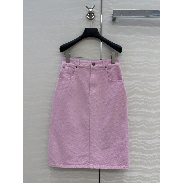 GG字母 자카드 데님 미디 스커트