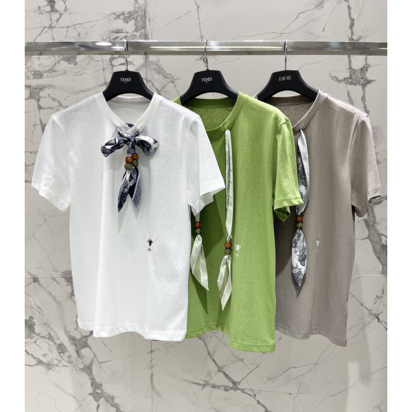 자수 벌 면질 반팔 (실크 스카프)