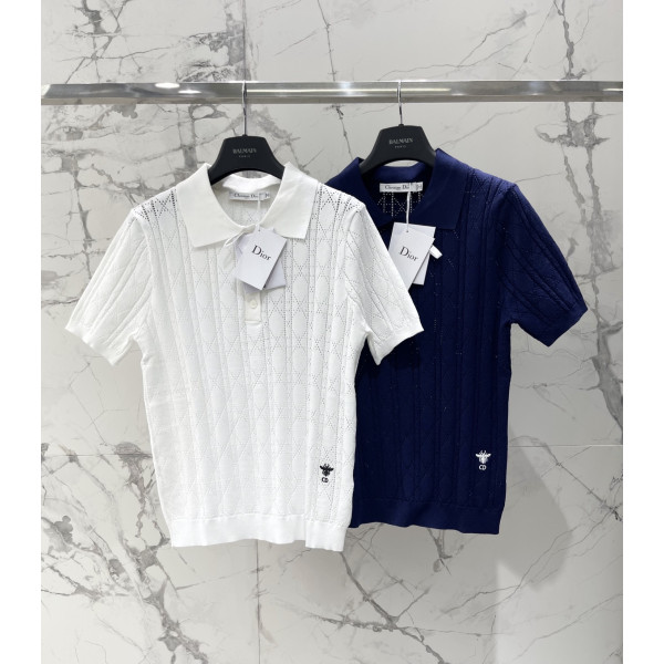 작은 꿀벌 자수 레이스 얇은 니트 셔츠 반팔