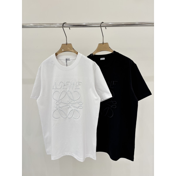 라운드넥 알파벳 로고 중공 자수 자카드 오버사이즈 순면 반팔 티셔츠