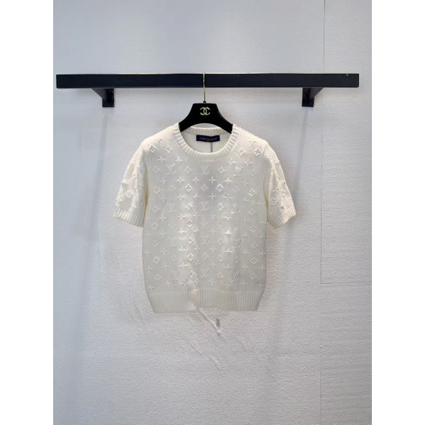 클래식 모노그램 풀 프린트 숏슬리브 입체 자수 니트 셔츠